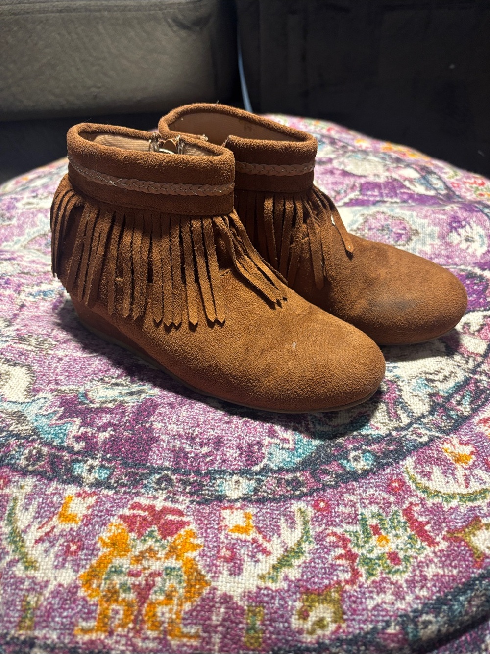 Children’s Place Girls Fringe Ankle Boots in Brown, Size 13